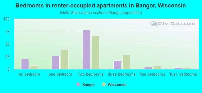 Bedrooms in renter-occupied apartments in Bangor, Wisconsin