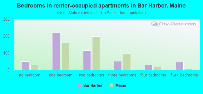 Bedrooms in renter-occupied apartments in Bar Harbor, Maine