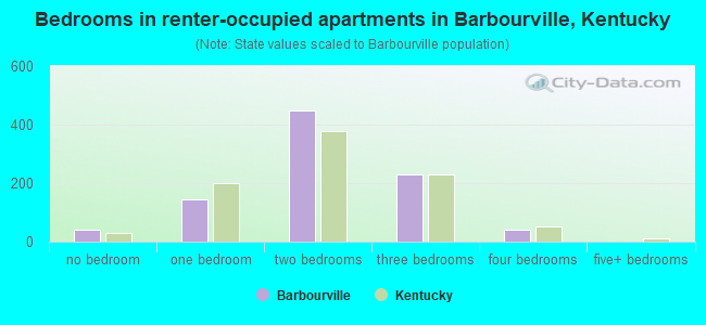 Bedrooms in renter-occupied apartments in Barbourville, Kentucky