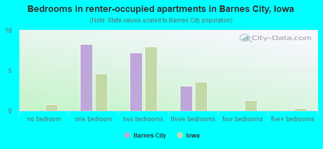 Bedrooms in renter-occupied apartments in Barnes City, Iowa