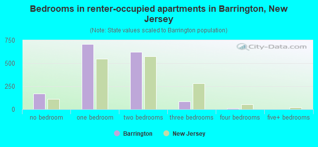 Bedrooms in renter-occupied apartments in Barrington, New Jersey
