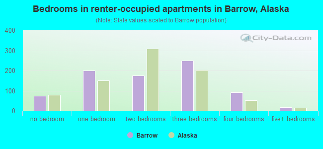 Bedrooms in renter-occupied apartments in Barrow, Alaska