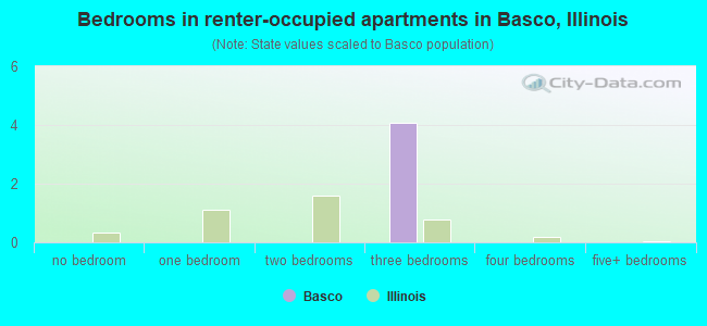 Bedrooms in renter-occupied apartments in Basco, Illinois