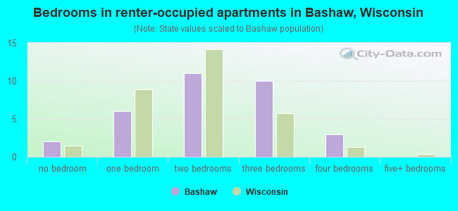 Bedrooms in renter-occupied apartments in Bashaw, Wisconsin