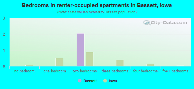 Bedrooms in renter-occupied apartments in Bassett, Iowa