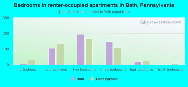 Bedrooms in renter-occupied apartments in Bath, Pennsylvania