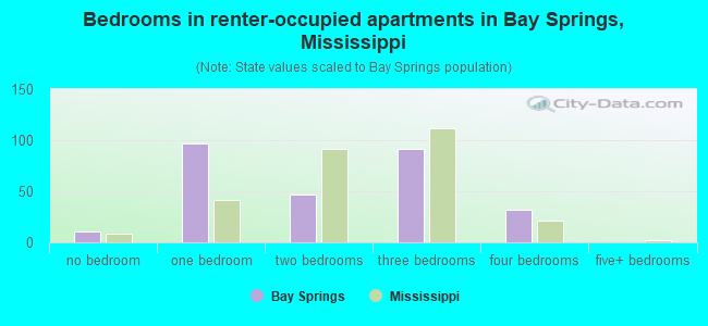 Bedrooms in renter-occupied apartments in Bay Springs, Mississippi