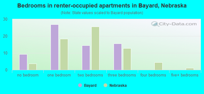 Bedrooms in renter-occupied apartments in Bayard, Nebraska