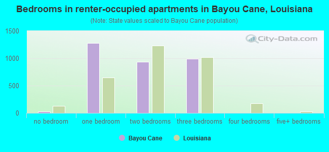 Bedrooms in renter-occupied apartments in Bayou Cane, Louisiana