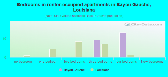 Bedrooms in renter-occupied apartments in Bayou Gauche, Louisiana