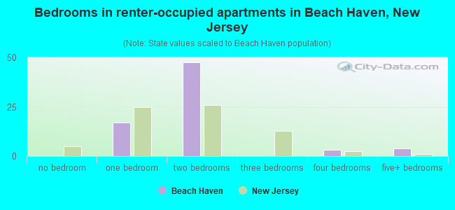 Bedrooms in renter-occupied apartments in Beach Haven, New Jersey