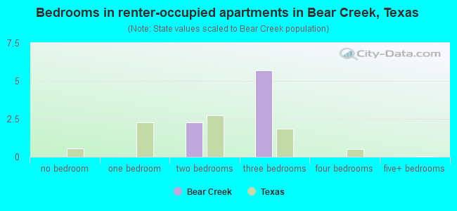 Bedrooms in renter-occupied apartments in Bear Creek, Texas