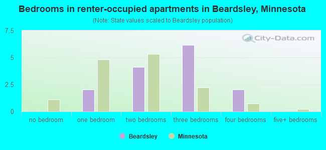 Bedrooms in renter-occupied apartments in Beardsley, Minnesota