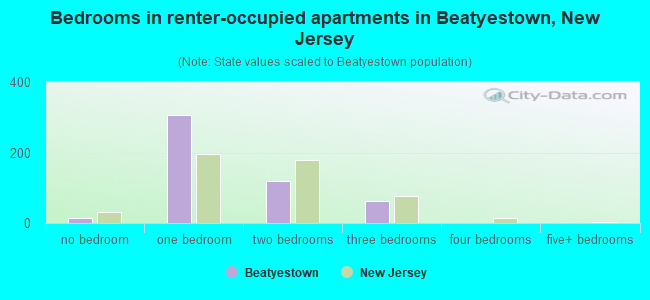 Bedrooms in renter-occupied apartments in Beatyestown, New Jersey