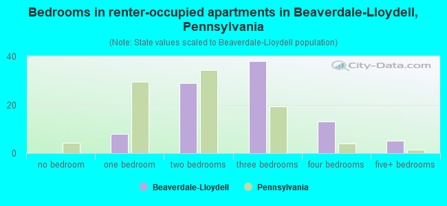 Bedrooms in renter-occupied apartments in Beaverdale-Lloydell, Pennsylvania