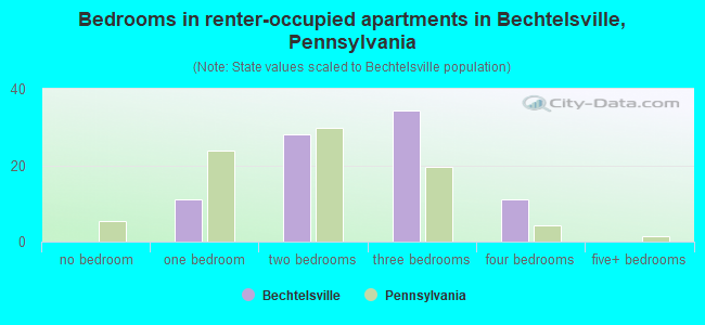 Bedrooms in renter-occupied apartments in Bechtelsville, Pennsylvania