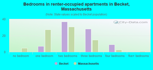 Bedrooms in renter-occupied apartments in Becket, Massachusetts