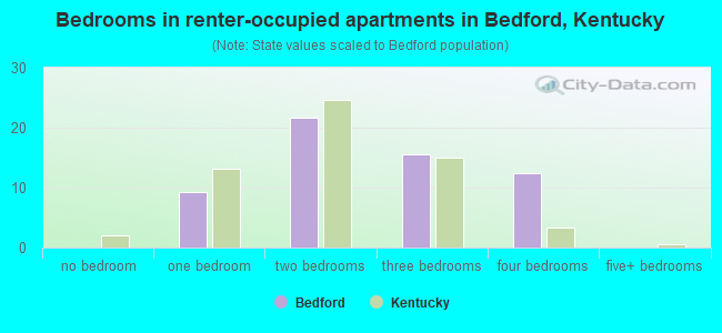 Bedrooms in renter-occupied apartments in Bedford, Kentucky