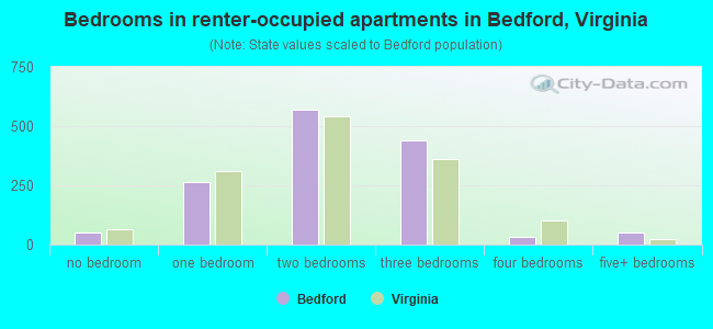 Bedrooms in renter-occupied apartments in Bedford, Virginia