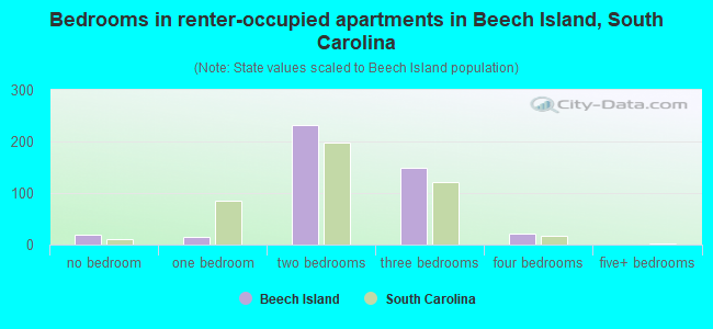 Bedrooms in renter-occupied apartments in Beech Island, South Carolina