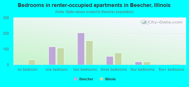 Bedrooms in renter-occupied apartments in Beecher, Illinois
