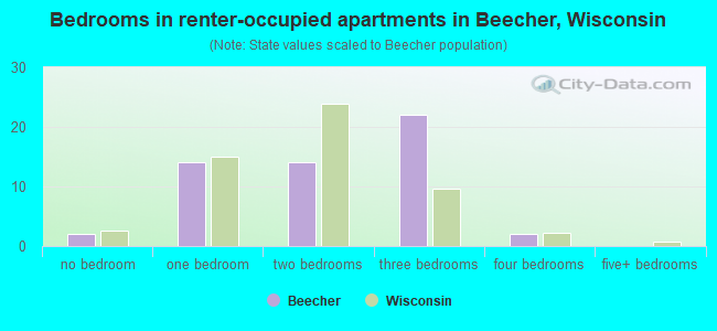 Bedrooms in renter-occupied apartments in Beecher, Wisconsin