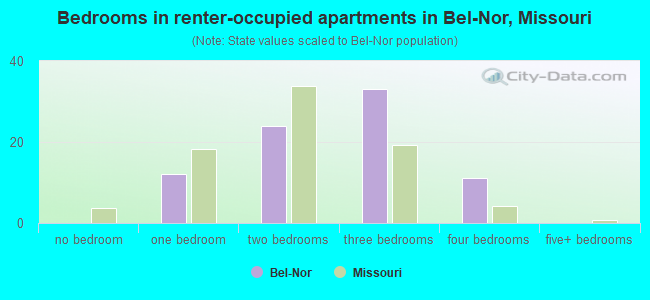 Bedrooms in renter-occupied apartments in Bel-Nor, Missouri