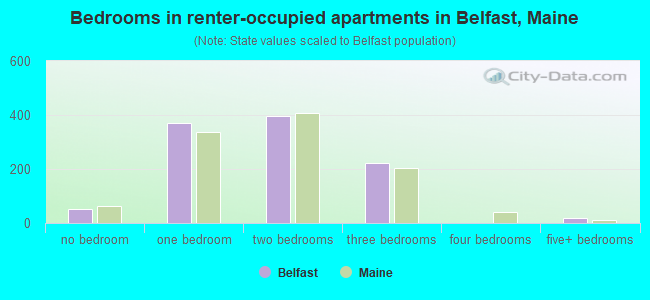 Bedrooms in renter-occupied apartments in Belfast, Maine