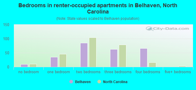 Bedrooms in renter-occupied apartments in Belhaven, North Carolina