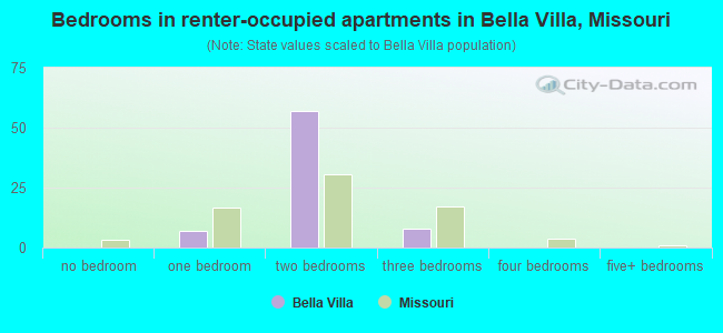 Bedrooms in renter-occupied apartments in Bella Villa, Missouri