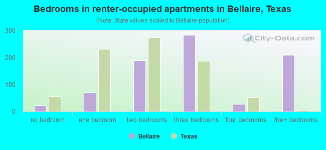 Bedrooms in renter-occupied apartments in Bellaire, Texas