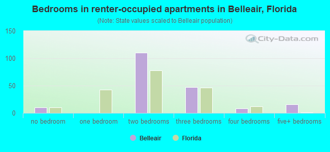 Bedrooms in renter-occupied apartments in Belleair, Florida