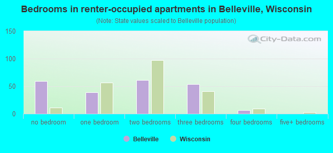 Bedrooms in renter-occupied apartments in Belleville, Wisconsin