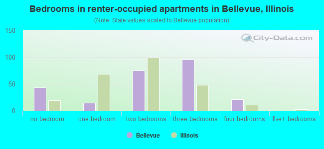 Bedrooms in renter-occupied apartments in Bellevue, Illinois