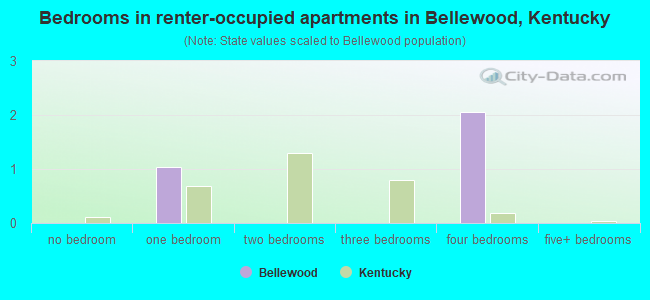 Bedrooms in renter-occupied apartments in Bellewood, Kentucky