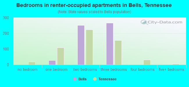 Bedrooms in renter-occupied apartments in Bells, Tennessee