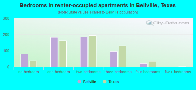 Bedrooms in renter-occupied apartments in Bellville, Texas