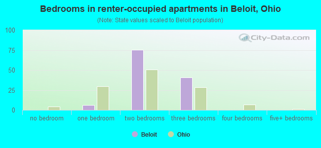 Bedrooms in renter-occupied apartments in Beloit, Ohio