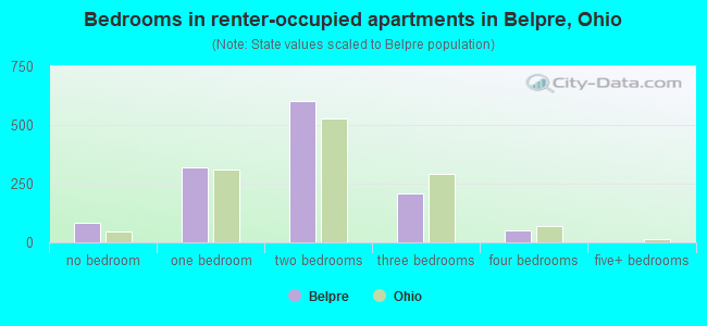 Bedrooms in renter-occupied apartments in Belpre, Ohio