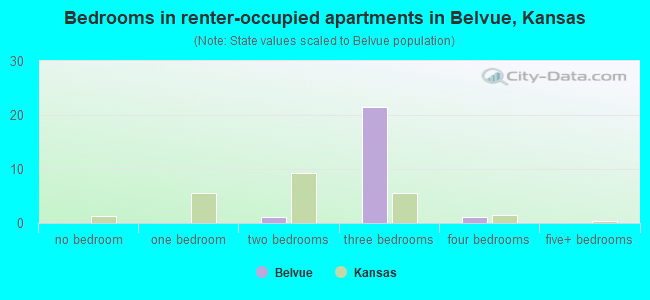 Bedrooms in renter-occupied apartments in Belvue, Kansas