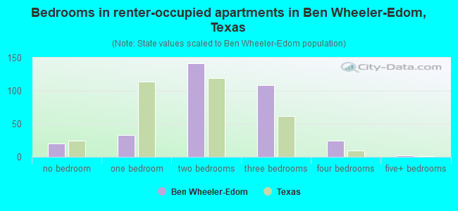 Bedrooms in renter-occupied apartments in Ben Wheeler-Edom, Texas