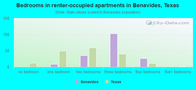 Bedrooms in renter-occupied apartments in Benavides, Texas