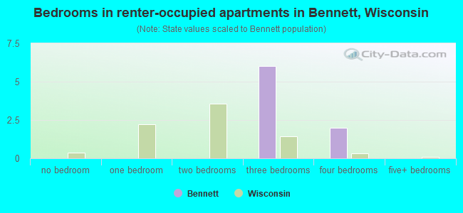 Bedrooms in renter-occupied apartments in Bennett, Wisconsin