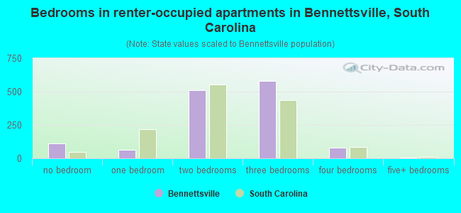 Bedrooms in renter-occupied apartments in Bennettsville, South Carolina