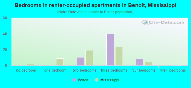 Bedrooms in renter-occupied apartments in Benoit, Mississippi