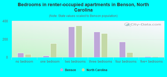 Bedrooms in renter-occupied apartments in Benson, North Carolina
