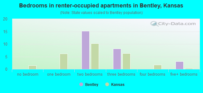Bedrooms in renter-occupied apartments in Bentley, Kansas