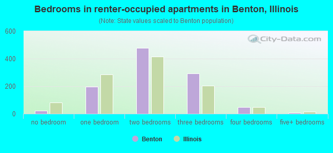Bedrooms in renter-occupied apartments in Benton, Illinois