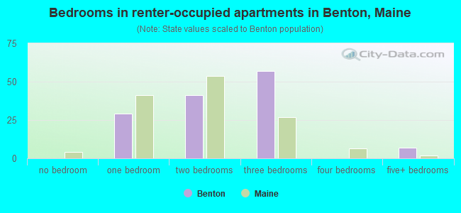 Bedrooms in renter-occupied apartments in Benton, Maine
