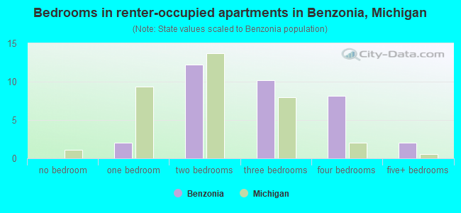 Bedrooms in renter-occupied apartments in Benzonia, Michigan